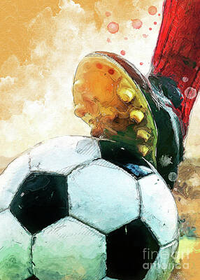 Football Royalty-Free and Rights-Managed Images - Football watercolor sport art #football #soccer by Justyna Jaszke JBJart