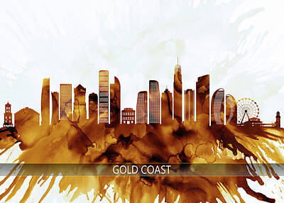 Landscapes Mixed Media Royalty Free Images - Gold Coast Australia Skyline Royalty-Free Image by NextWay Art