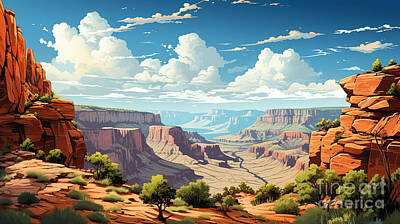 Comics Royalty-Free and Rights-Managed Images - grand canyon comic book style illustration   by Asar Studios by Celestial Images