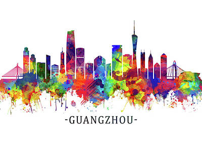 Abstract Skyline Mixed Media - Guangzhou China Skyline by NextWay Art