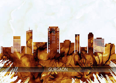 Skylines Mixed Media - Gurgaon Haryana Skyline by NextWay Art