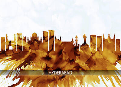 City Scenes Mixed Media - Hyderabad Telangana Skyline by NextWay Art
