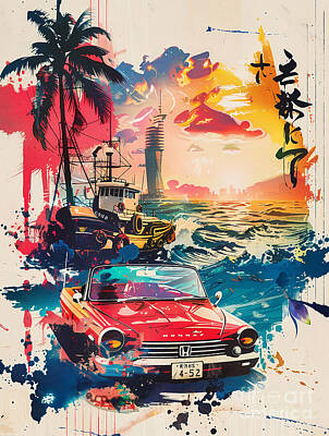 Skylines Paintings - Japanese Racing Car Decor Honda Beat car Lover Gift, Car Guy Gift by Tommy Mcdaniel