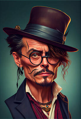 Actors Mixed Media Rights Managed Images - Johnny Depp Caricature Royalty-Free Image by Stephen Smith Galleries