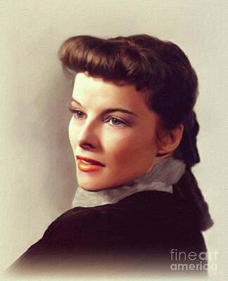 Actors Paintings - Katharine Hepburn, Vintage Actress by Esoterica Art Agency