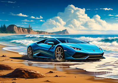 Beach Drawings - Lamborghini Huracan by Destiney Sullivan