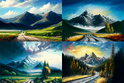 Landscapes Digital Art - landscape  with  road  to  mountains  beautiful  day  by Asar Studios by Celestial Images