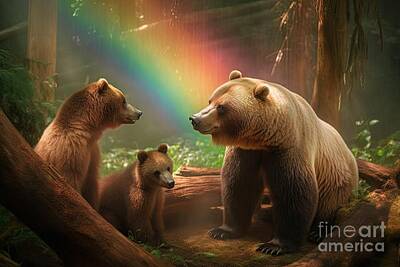 Landmarks Digital Art - Mother bear defending her cubs by Benny Marty