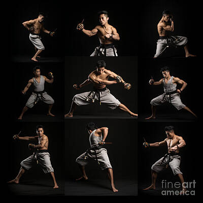 Athletes Royalty-Free and Rights-Managed Images - multiple photos of thai athlete kick boxing by Asar Studios by Celestial Images