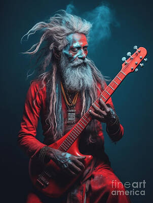 Musicians Painting Royalty Free Images - Musician  from  Aghori  Monks  India    Surreal  Cinem  by Asar Studios Royalty-Free Image by Celestial Images