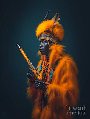 Musicians Paintings - Musician  from  Huaorani  Tribe  Ecuador    Surreal  by Asar Studios by Celestial Images
