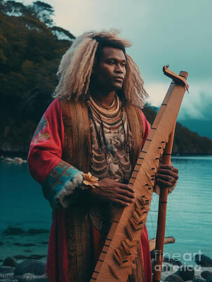 Celebrities Royalty-Free and Rights-Managed Images - Musician  from  Marquesan  Islanders  French  Polyne  by Asar Studios by Celestial Images