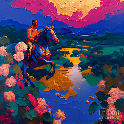 Surrealism Royalty-Free and Rights-Managed Images - oil  painted  by  Kehinde  Wiley  by Asar Studios by Celestial Images