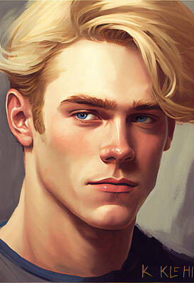 Portraits Digital Art - portrait  of  young  kevin  keller  with  blonde  hair  by Asar Studios by Celestial Images