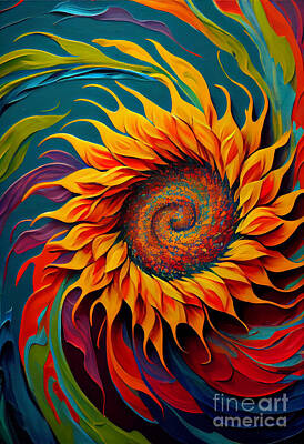 Abstract Flowers Digital Art Royalty Free Images - Rainbow sunflower Royalty-Free Image by Sabantha