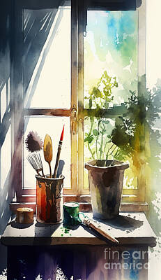 Still Life Digital Art Royalty Free Images - Studio in the morning sun Royalty-Free Image by Sabantha