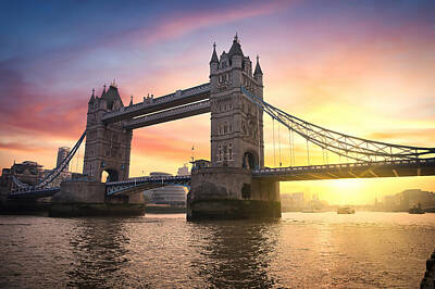 Abstract Cement Walls - Sunset over Tower Bridge in London, UK by James Byard