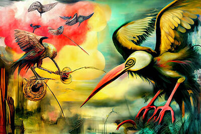 Surrealism Digital Art - The  Battle  and  the  scavenger  Bird  surreal  dream  by Asar Studios by Celestial Images