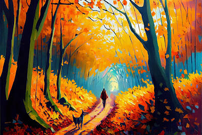 Landscapes Digital Art - The  Hunter  autumn  landscape  oil  painting  in  the by Asar Studios by Celestial Images