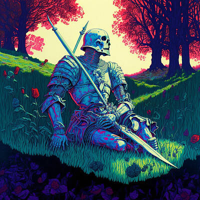 Fantasy Digital Art - the  knight  was  lying  in  a  field  missing  an  arm  by Asar Studios by Celestial Images