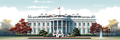 Cities Paintings - The White House Washington D.C. USA  animation  by Asar Studios by Celestial Images