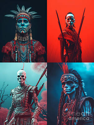 Surrealism Royalty Free Images - Warrior  from  Chimbu  Skeleton  Tribe    Surreal  by Asar Studios Royalty-Free Image by Celestial Images