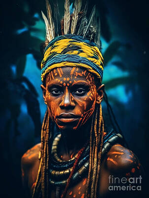 Reptiles Royalty-Free and Rights-Managed Images - Warrior  from  Crocodile  men  of  Sepik  region  by Asar Studios by Celestial Images