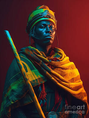 Surrealism Royalty-Free and Rights-Managed Images - Warrior  from  Suri  Tribe  Ethiopia    Surreal  Cinem  by Asar Studios by Celestial Images