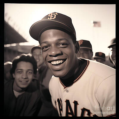 Baseball Paintings - Willie Mays Baseball Athlete meike 85mm F1.18 by Asar Studios by Celestial Images