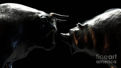Mammals Digital Art - Bull Versus Bear by Allan Swart