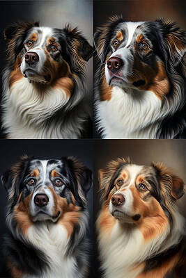 Portraits Mixed Media - Australian Shepherd Dog Portrait by Stephen Smith Galleries