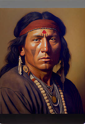 Landmarks Digital Art - native  American  Indian  masterful  photoreal  acry  by Asar Studios by Celestial Images