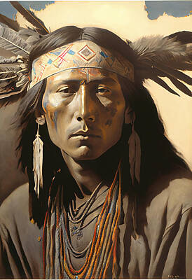 Landmarks Digital Art - native  American  Indian  masterful  photoreal  acry  by Asar Studios by Celestial Images