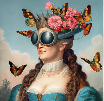 Mountain Royalty-Free and Rights-Managed Images - Steampunk Woman with Floral Top Hat, Goggles Portrait 04 Print by Ricki Mountain