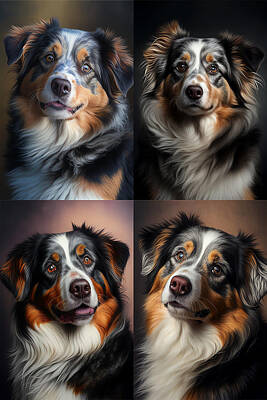 Portraits Mixed Media - Australian Shepherd Dog Portrait by Stephen Smith Galleries