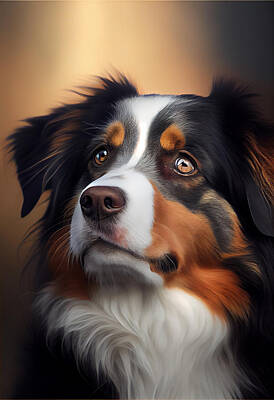 Landmarks Mixed Media Royalty Free Images - American Shepherd Dog Portrait Royalty-Free Image by Stephen Smith Galleries