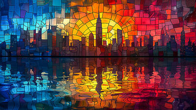 Skylines Digital Art - New York Coloured Glass by Tim Hill