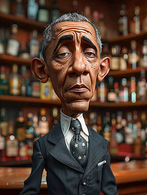 Landmarks Mixed Media Royalty Free Images - Barack Obama Caricature Royalty-Free Image by Stephen Smith Galleries