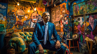 Politicians Royalty-Free and Rights-Managed Images - Maximalist  United  States  President  Barack  Obama  by Asar Studios by Celestial Images