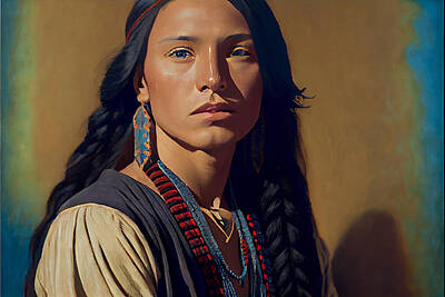 Landmarks Digital Art - Native  American  Indian  masterful  photoreal  acry  by Asar Studios by Celestial Images