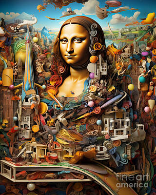 Surrealism Royalty-Free and Rights-Managed Images - 3d 4K Surrealism doodle art mona lisa cluttered by Asar Studios by Celestial Images