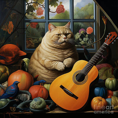 Food And Beverage Paintings - 3d colorful painting in the style of botero by Asar Studios by Celestial Images