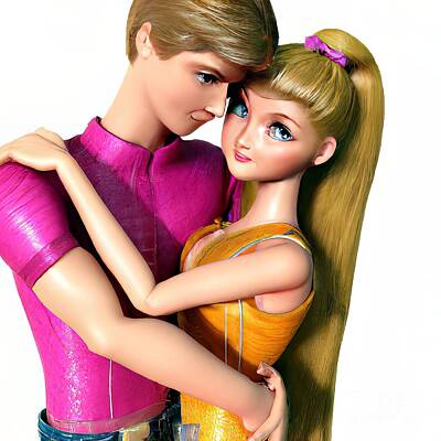 Marvelous Marble Rights Managed Images - 3D Look Artificial Intelligence Art Two Teenaged Boyfriend and Girlfriend Dolls Hugging 2 Royalty-Free Image by Rose Santuci-Sofranko