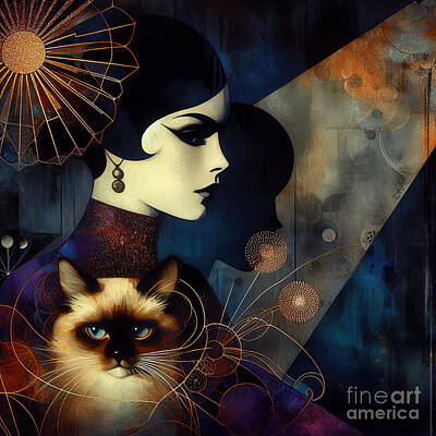 Surrealism Digital Art - A woman and her cat by Indian Summer