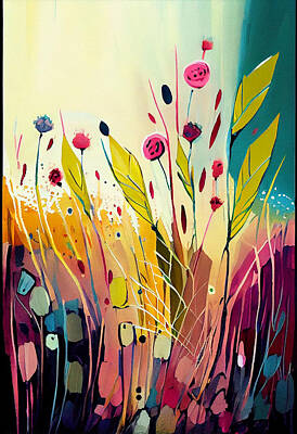 Abstract Landscape Digital Art - Abstract  art  of  nature  wildflowers  bold  vibrant by Asar Studios by Celestial Images