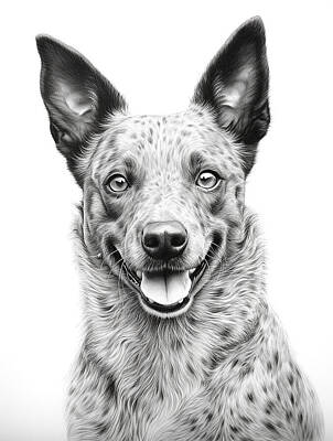 Mammals Mixed Media - Australian Stumpy Tail Dog Pencil Drawing by Stephen Smith Galleries