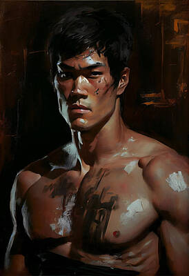 Surrealism Paintings - Beautiful  Impressionist  painting  of  Bruce  Lee  a  by Asar Studios by Celestial Images