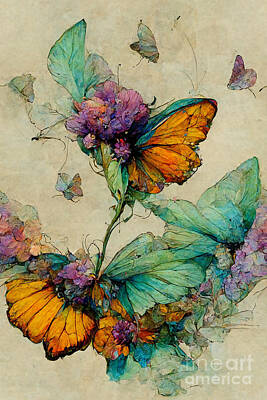 Best Sellers - Floral Digital Art - Butterfly pattern by Sabantha