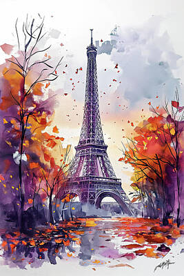 Landmarks Royalty Free Images - Eiffel Tower Paris Watercolor Painting Royalty-Free Image by Dragos Nicolae Dragomirescu