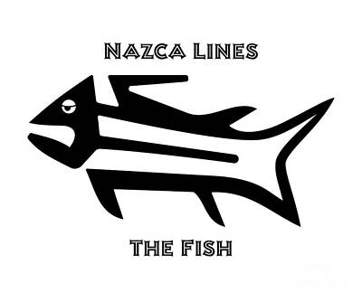 Animals Drawings - Fish from Nazca by Michal Boubin